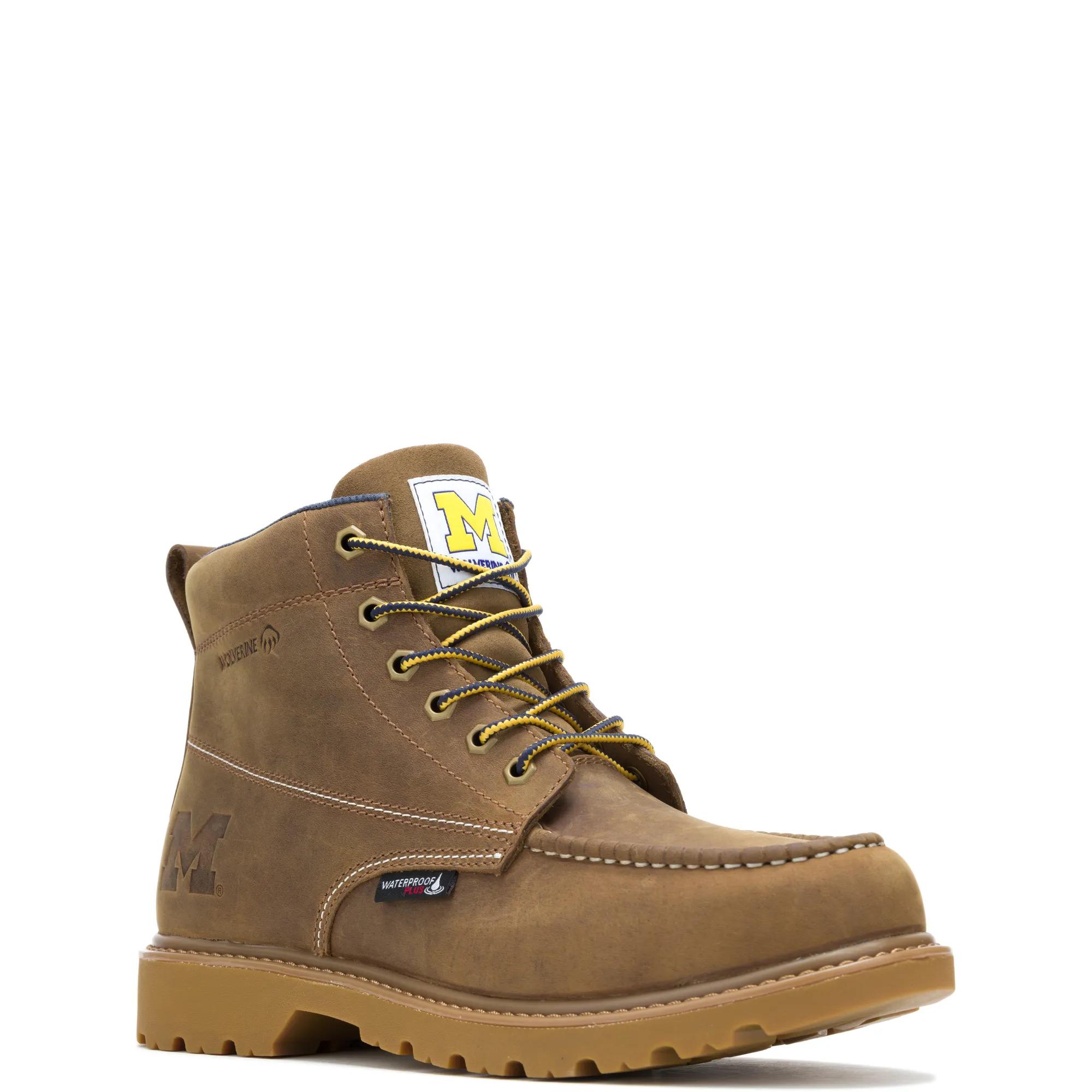 Wolverine x Valiant University of Michigan Floorhand Moc Toe Work Boot, Tan, dynamic 2