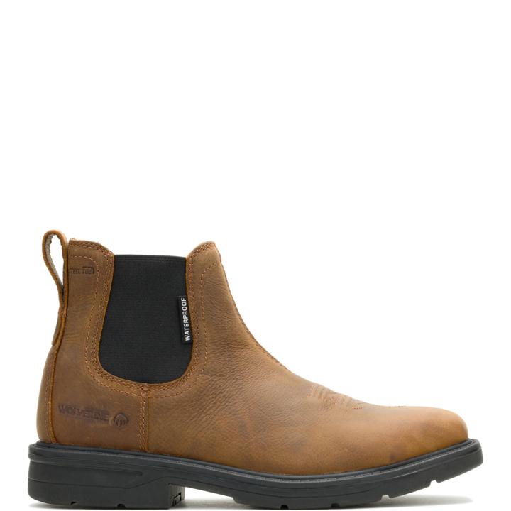 Rancher Level Chelsea Slip-On Steel-Toe Work Boot, Sudan Brown, dynamic