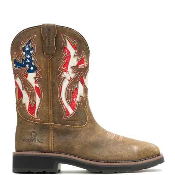 Rancher Waterproof Pull-On Steel-Toe Work Wellington, Brown Flag, dynamic