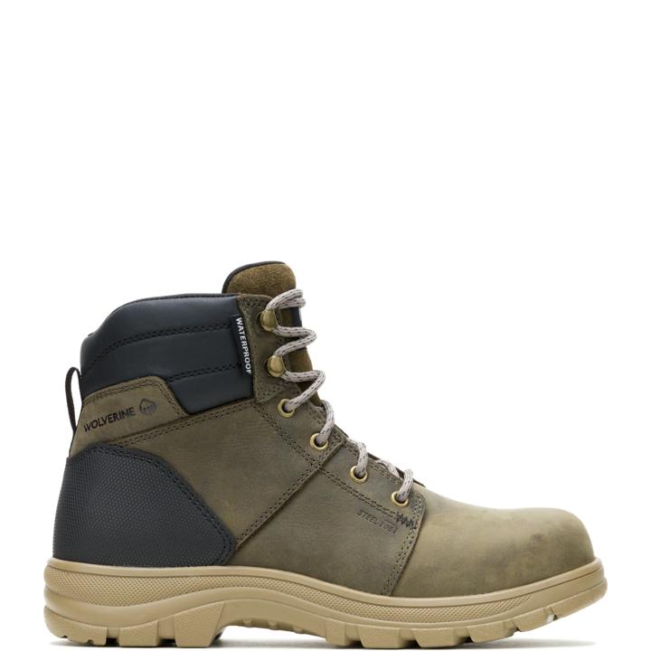 Drayton 6" Steel Toe Waterproof Work Boot, Bungee Cord, dynamic