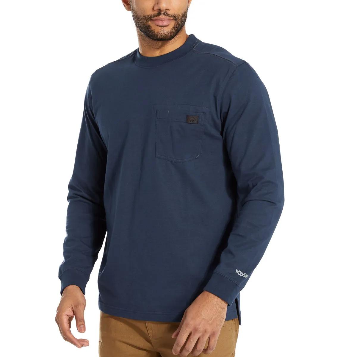 Guardian Cotton&trade; Long Sleeve Pocket Tee, Navy, dynamic 2